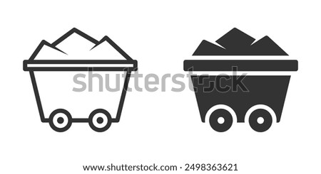 Vector illustration of mining carts filled with minerals in a simple, modern design in black and white.