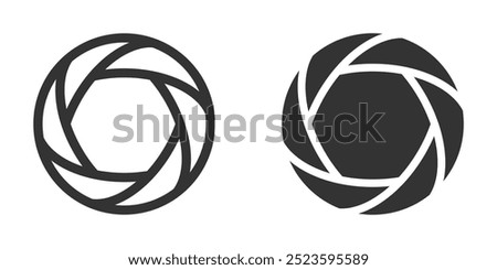 Stylish camera aperture icons in black and white. Vector illustration suitable for photo, lens, and graphic design projects.