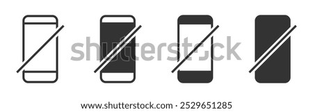 Vector illustration of smartphones with a diagonal slash, symbolizing forbidden access, restrictions, or device limitations in a minimalistic style.