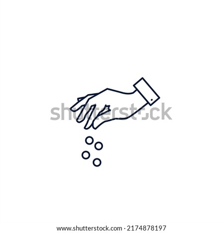 Hand sprinkling icon line art design stock illustration on white background