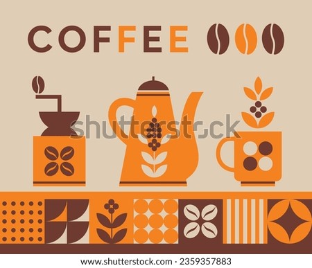 Illustration for cafe and restaurant menus. Design illustration in minimalistic style. Coffee pot, pot, coffee mill. Packaging design for shop.