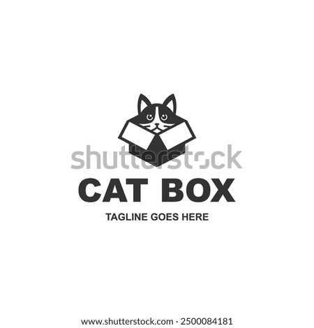 Simple and modern cat in the box logo design vector on white background