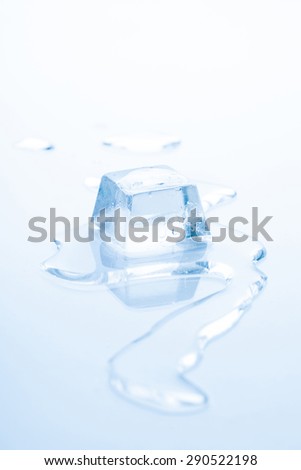 Cube of frozen ice is melting isolated on white background