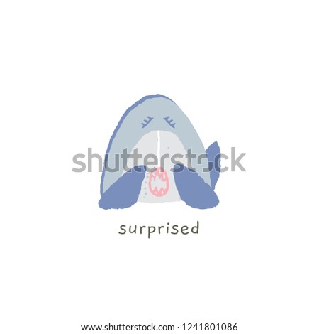 Cute illustration for messengers, online chats and social media. Funny shark smile is surprised. Hand drawn vector emoji.