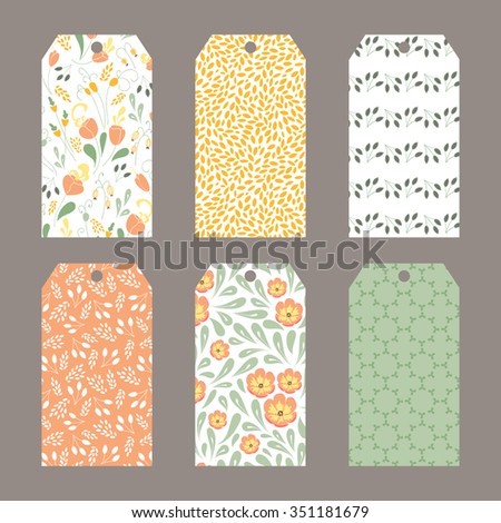 Vector set of tags with floral ornament in pastel colors. Label card templates, part of Tulips Collection. For greeting cards, invitations, gifts decoration, sales design, scrapbooking and other.
