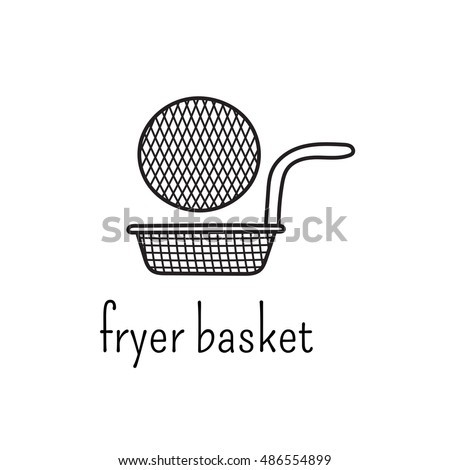 Hand drawn thin line icon, vector logo template illustration. Fryer basket isolated symbol. Black on white pictogram. Simple mono linear modern design.