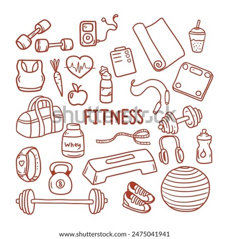 FITNES EQUIPMENT DOODLES HAND DRAWN vector