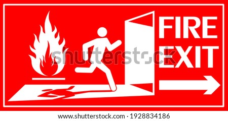 Fire exit sign. Running human figure and Emergency fire exit door