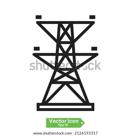 Lattice tower and overhead power line isolated thin line icon. Vector two phase transmission towers power lines outline sign. Electricity pylon structure, steel lattice tower to support power line 商業照片 © 