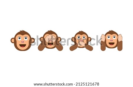 See no evil, hear no evil, speak no evil. Three wise monkeys vector icons.