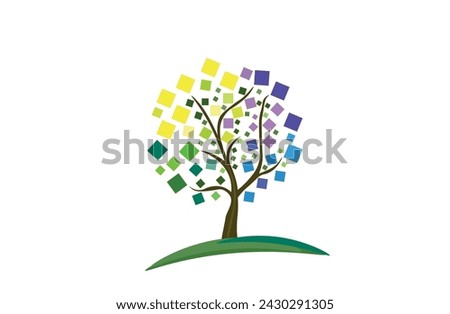 Vector illustration representing a special colourful tree wich can be used as a visual identity for a company. Abstract rainbow tree for your design. Abstract tree logo - vector