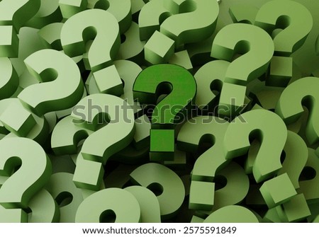 Similar – Image, Stock Photo Green question mark on blue background. Abstract 3d model, mock-up of interrogation point. Asking for important  information, solution, answer concept.