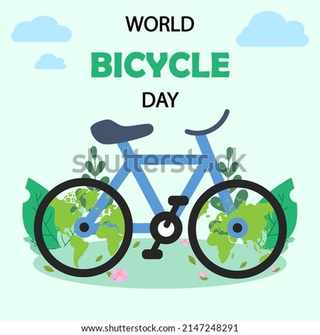 World Bicycle Day 3 June with a blue bike. Can be use for poster, banner, background, and wallpaper. Imagine de stoc © 