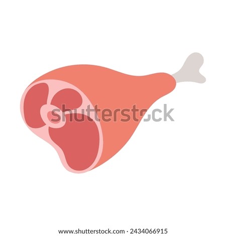 A whole raw pork knuckle with a bone. Fatty meat food. Pork ham. A food ingredient. Flat cartoon vector illustration