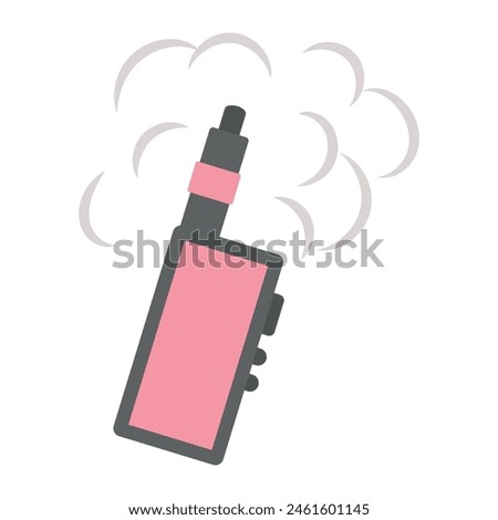 Electronic cigarette with smoke around. Vector illustration of an electronic cigarette in flat style, color icon. Vape device. EPS 10