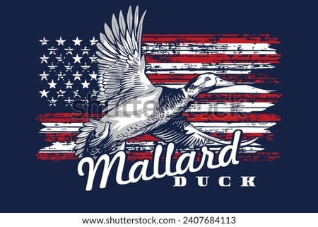 illustration of a mallard duck with an American flag background