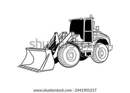 vector illustration of a bulldozer with black and white lines