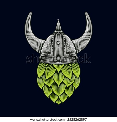 Colorful illustration of hops with viking helmet hand drawn