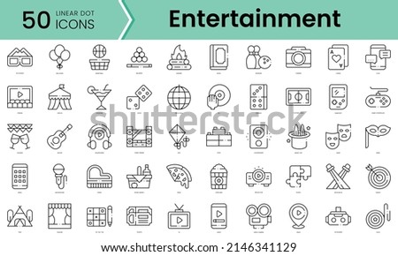 Set of entertainment icons. Line art style icons bundle. vector illustration