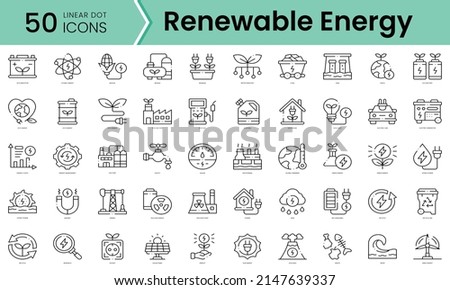 Set of renewable energy icons. Line art style icons bundle. vector illustration