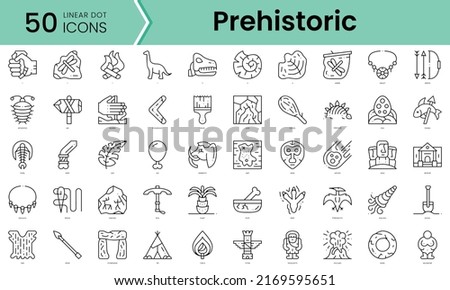 prehistoric Icons bundle. Linear dot style Icons. Vector illustration