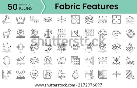 fabric features Icons bundle. Linear dot style Icons. Vector illustration