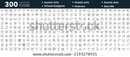 Set of 300 thin line icons set. In this bundle include scenic arts, school subjects, science, sea life