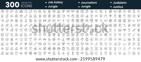 Set of 300 thin line icons set. In this bundle include job safety, journalism, judaism, jungle, justice