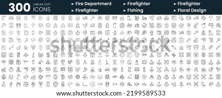 Set of 300 thin line icons set. In this bundle include fire department, firefighter, fishing, floral design