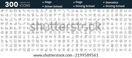 Set of 300 thin line icons set. In this bundle include dogs, dog training, domotics, driver school, driving school