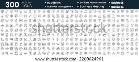 Set of 300 thin line icons set. In this bundle include buddhism, business administration, business, business management, business meeting