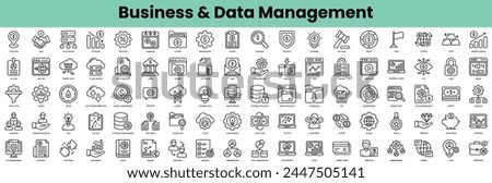 Set of business and data management icons. Linear style icon bundle. Vector Illustration