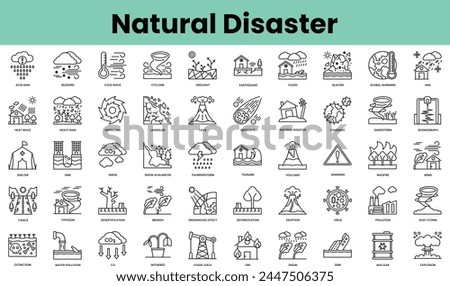 Set of natural disaster icons. Linear style icon bundle. Vector Illustration