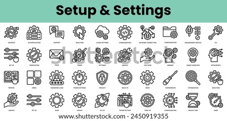Set of setup and settings icons. Linear style icon bundle. Vector Illustration