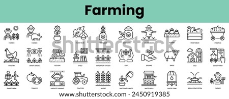 Set of farming icons. Linear style icon bundle. Vector Illustration