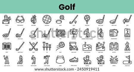 Set of golf icons. Linear style icon bundle. Vector Illustration