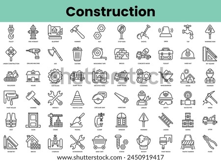 Set of construction icons. Linear style icon bundle. Vector Illustration