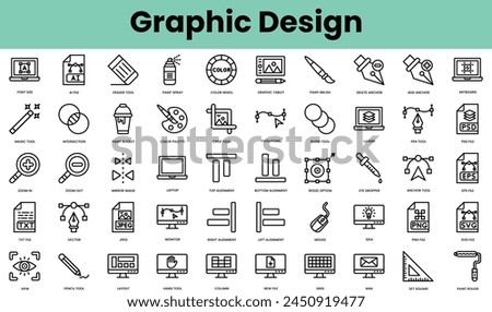 Set of graphic design icons. Linear style icon bundle. Vector Illustration