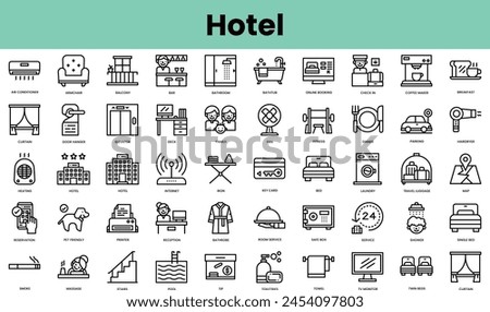 Set of hotel icons. Linear style icon bundle. Vector Illustration