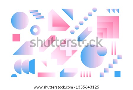 Vector Geometric Smooth blue pink gradient elements set for Magazine Leaflet Billboard Sale Artwork Business Web. Material Design style. Simple Minimalistic Colorful shapes based on Grid