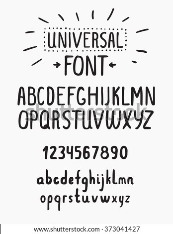 Line simple font. Universal alphabet with small and capital letters, numbers for your design, business
