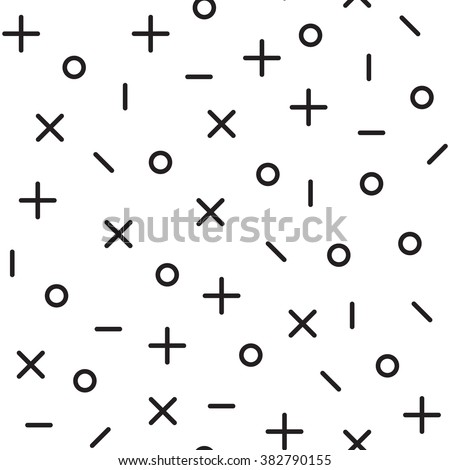 Universal vector fashion geometric seamless pattern. Flat repeated trendy math design elements in black, white,  memphis style. For package, wallpaper, textile