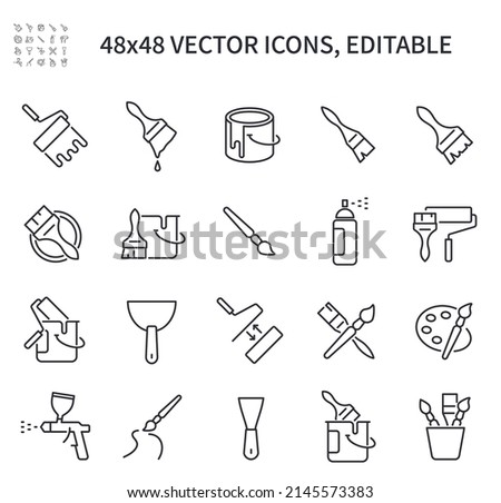 Simple vector line icons. Contains icons such as brush, roller, spatula, paint and more. Foto stock © 