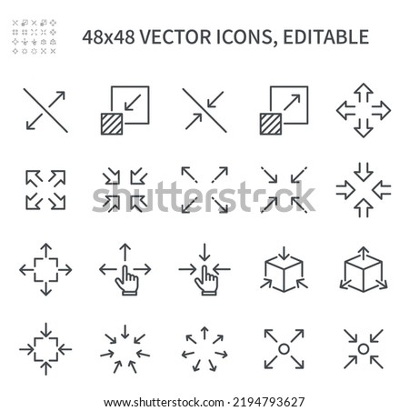 Simple vector line icons. On the topic of scalable with magnification. Contains values ​​such as increase, decrease, resize, and others.