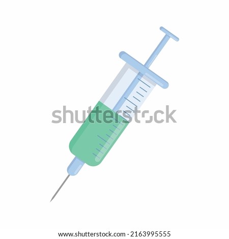 Vector injection. Applicable to vaccine injection, vaccination illustration. flat icon plastic syringe with needle. Vector illustration