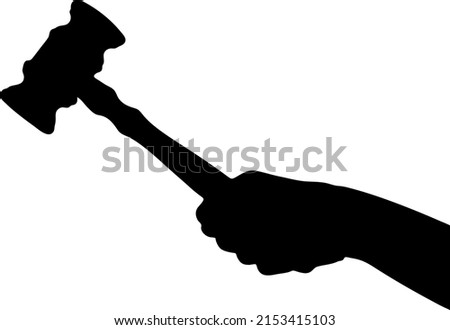 hand hold judge gavel hammer vector silhouette, isolated on white background, fill with black color gavel hammer, shadow idea, court and justice concept