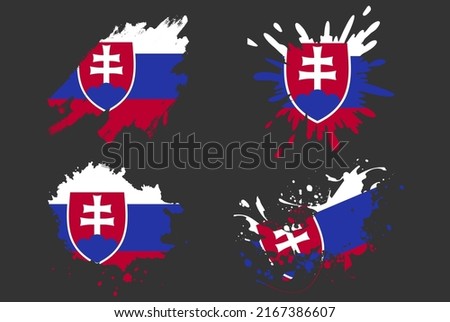 Slovakia flag brush splash vector set, country logo asset, paint grunge illustration concept, Slovakia flag brush stroke grunge effect, water splash mask, creative country flag logo idea