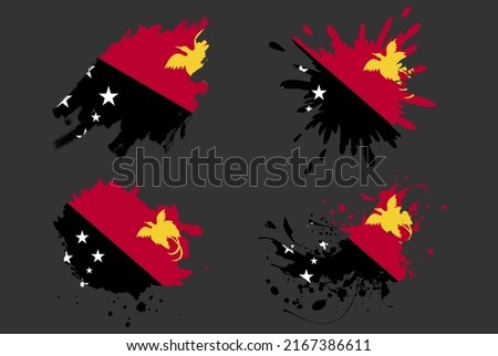 Papua New Guinea flag brush splash vector set, country logo asset, paint grunge illustration concept, Papua New Guinea flag brush stroke grunge effect, water splash mask, creative country flag logo