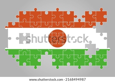 Niger flag shape of jigsaw puzzle vector, puzzle map, Niger flag for children and classroom, country logo asset, solve problem concept, flat design