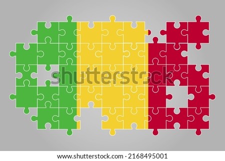 Mali flag shape of jigsaw puzzle vector, puzzle map, Mali flag for children and classroom, country logo asset, solve problem concept, flat design